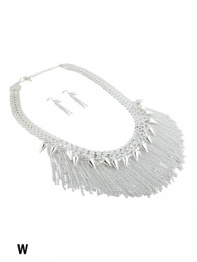 STRAND DRAPE FRONT NECKLACE AND EARRING SET